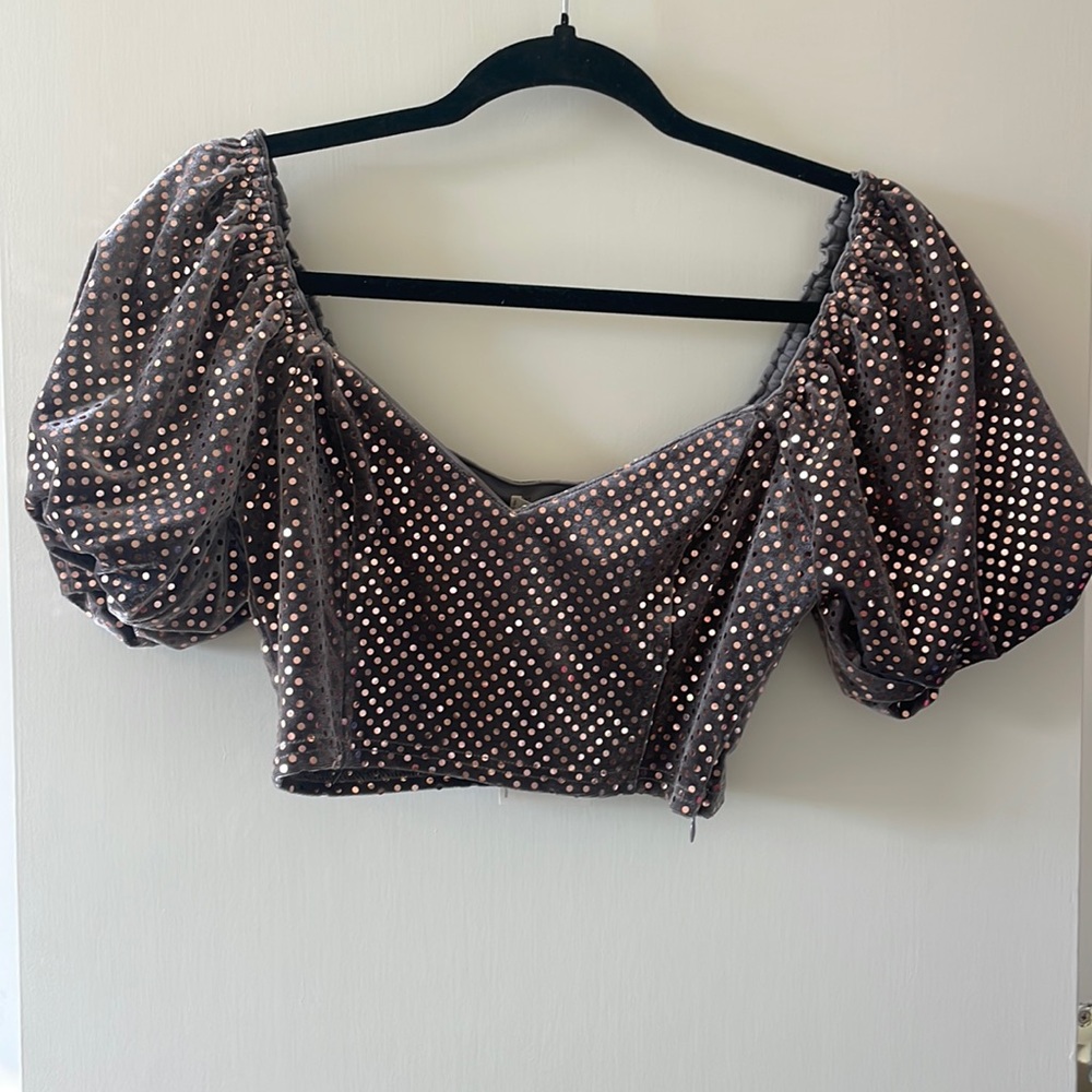 Sequin puff sleeve top